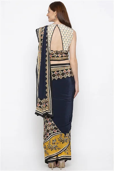 Women's Applique Printed Pre-Stitch Saree By Room9 The Popup Store