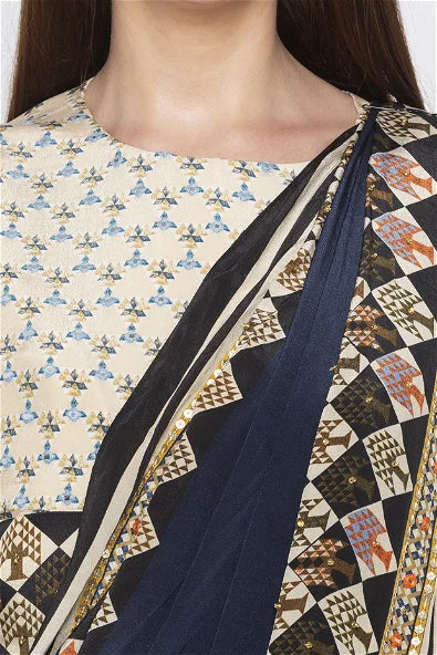 Women's Applique Printed Pre-Stitch Saree By Room9 The Popup Store