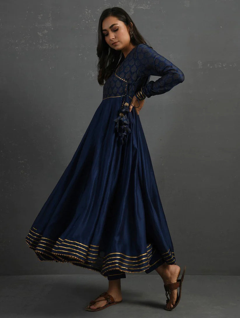 Women's Indigo Gota Kissed Chanderi Kurta & Pant (Set of 2) By Room9 The Popup Store
