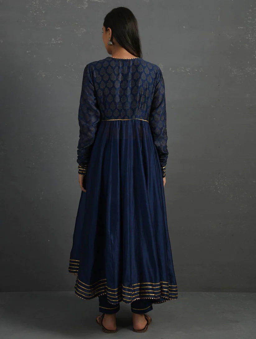 Women's Indigo Gota Kissed Chanderi Kurta & Pant (Set of 2) By Room9 The Popup Store