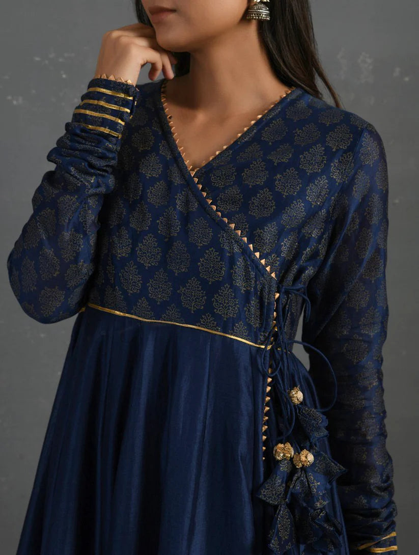 Women's Indigo Gota Kissed Chanderi Kurta & Pant (Set of 2) By Room9 The Popup Store