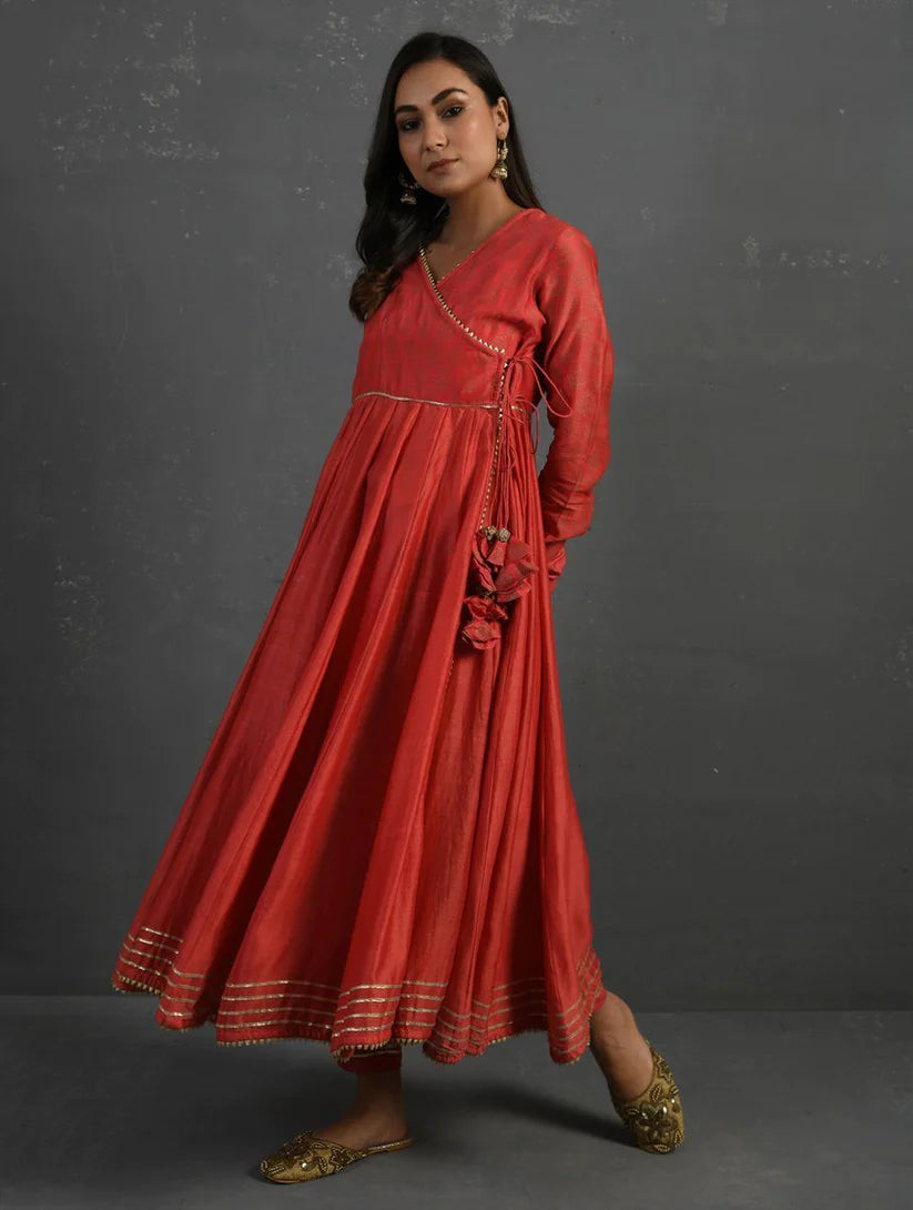 Women's Pink Gota Kissed Chanderi Kurta & Pant (Set of 2) By Room9 The Popup Store