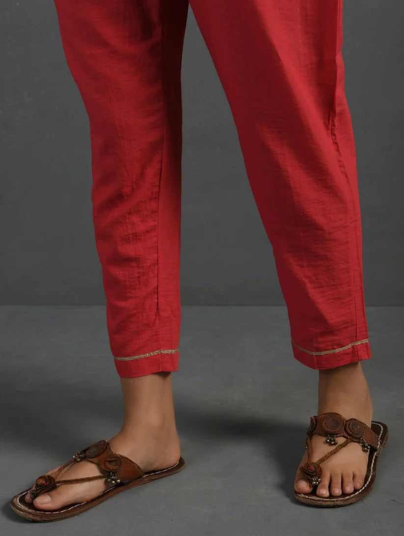 Women's Pink Gota Kissed Chanderi Kurta & Pant (Set of 2) By Room9 The Popup Store