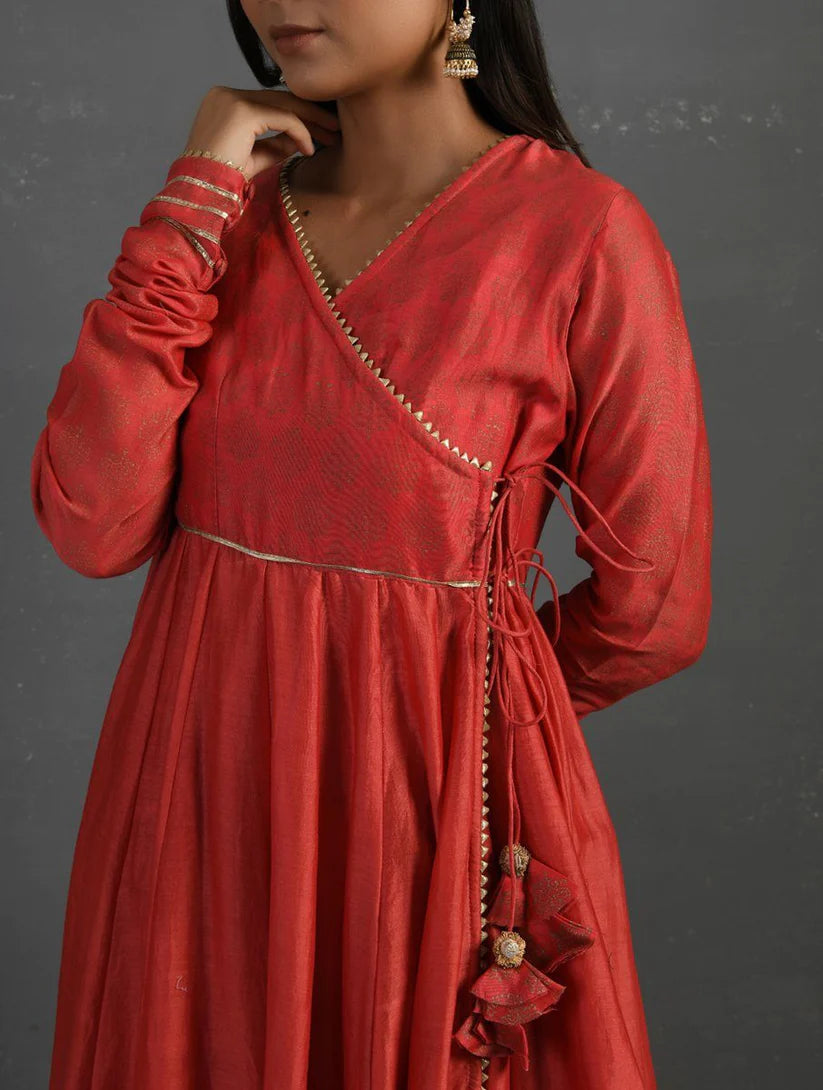 Women's Pink Gota Kissed Chanderi Kurta & Pant (Set of 2) By Room9 The Popup Store