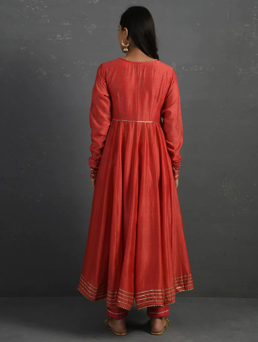 Women's Pink Gota Kissed Chanderi Kurta & Pant (Set of 2) By Room9 The Popup Store