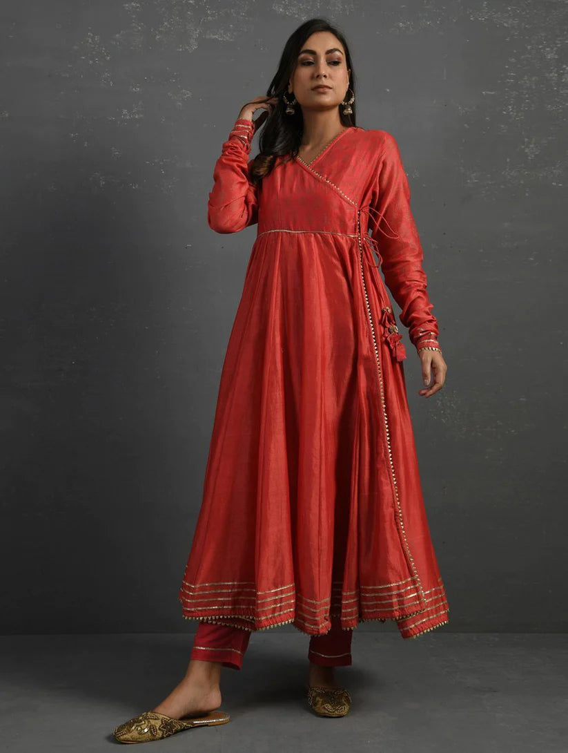 Women's Pink Gota Kissed Chanderi Kurta & Pant (Set of 2) By Room9 The Popup Store