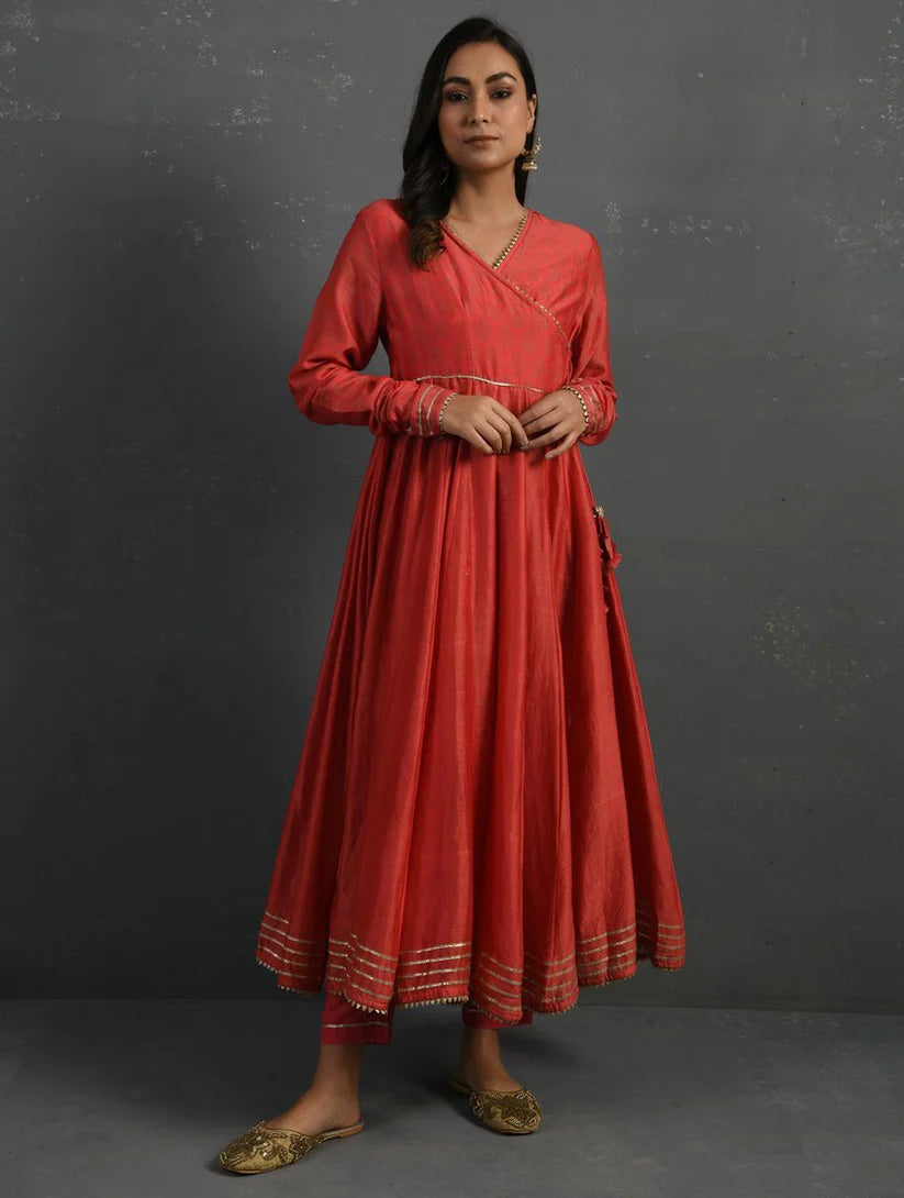 Women's Pink Gota Kissed Chanderi Kurta & Pant (Set of 2) By Room9 The Popup Store