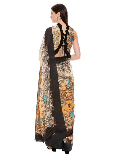 Women's Pre Stitched Saree Paired With Sleeveless Blouse Enhanced With Tassel Detail By Room9 The Popup Store