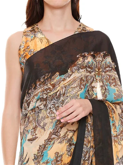 Women's Pre Stitched Saree Paired With Sleeveless Blouse Enhanced With Tassel Detail By Room9 The Popup Store