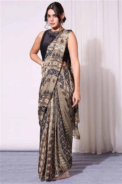 Women's Geometrical Printed Pre-Stitched Saree By Room9 The Popup Store