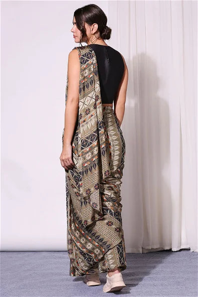 Women's Geometrical Printed Pre-Stitched Saree By Room9 The Popup Store