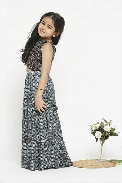 Women's Geomtric Printed Tiered Skirt Paired With A Crop Top By Room9 The Popup Store