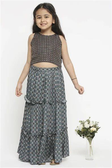 Women's Geomtric Printed Tiered Skirt Paired With A Crop Top By Room9 The Popup Store