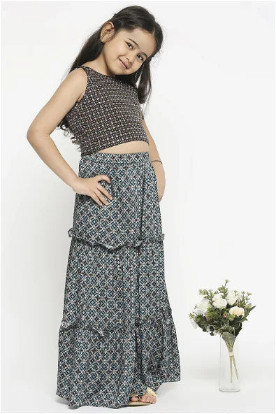 Women's Geomtric Printed Tiered Skirt Paired With A Crop Top By Room9 The Popup Store