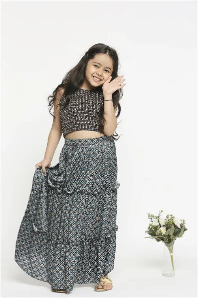 Women's Geomtric Printed Tiered Skirt Paired With A Crop Top By Room9 The Popup Store
