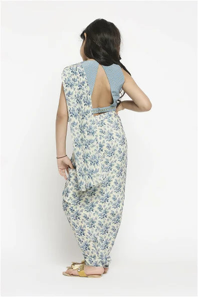 Women's Applique Floral Printed Pre Stitched Saree By Room9 The Popup Store