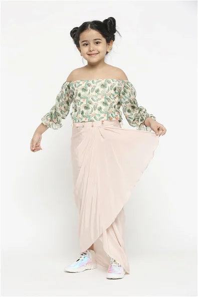Women's Tropical Off Shoulder Crop Top Paired With Draped Skirt By Room9 The Popup Store