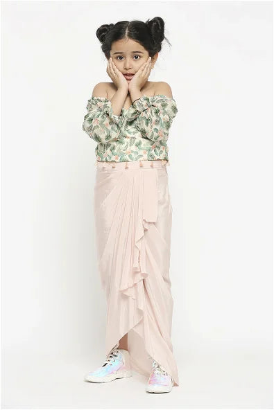 Women's Tropical Off Shoulder Crop Top Paired With Draped Skirt By Room9 The Popup Store
