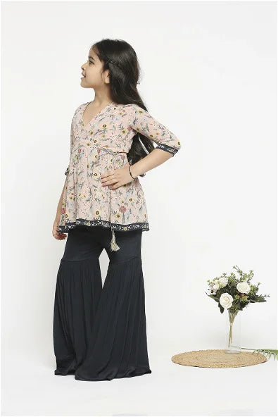Women's Gulista Floral Printed Overlap Top Paired With Sharara Pants By Room9 The Popup Store