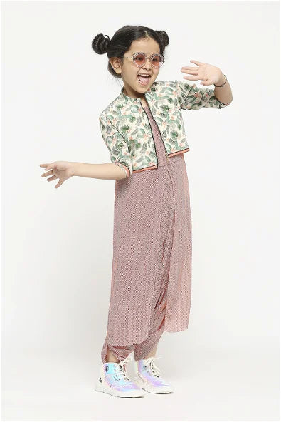 Women's Tropical Chevron Printed Jumpsuit Paired With Bomber Jacket By Room9 The Popup Store