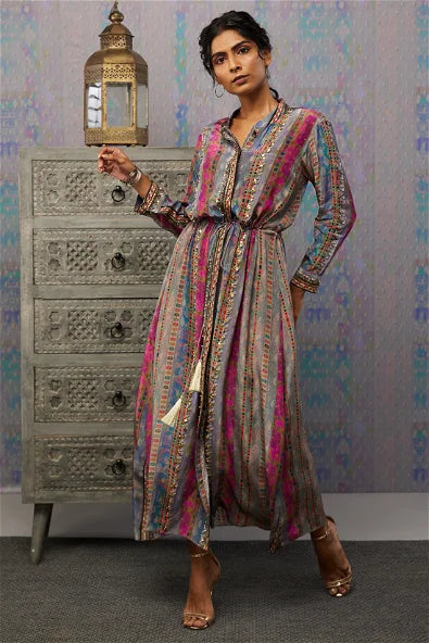 Women's Ikaya Embroidered Dress With Tie-Up By Room9 The Popup Store