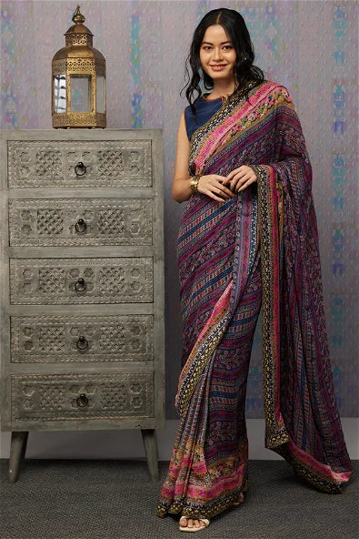 Women's Ikaya Printed Pre-Stitched Saree With Blouse By Room9 The Popup Store