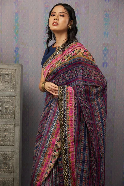 Women's Ikaya Printed Pre-Stitched Saree With Blouse By Room9 The Popup Store