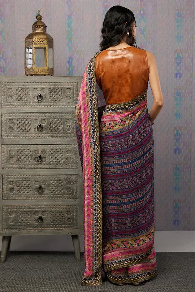 Women's Ikaya Printed Pre-Stitched Saree With Blouse By Room9 The Popup Store