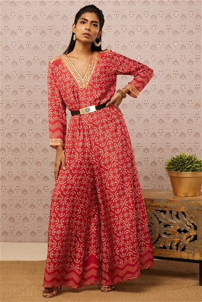 Women's Bandhej Printed Jumpsuit With Belt By Room9 The Popup Store