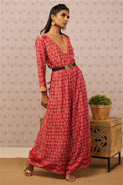 Women's Bandhej Printed Jumpsuit With Belt By Room9 The Popup Store