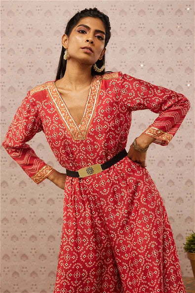Women's Bandhej Printed Jumpsuit With Belt By Room9 The Popup Store